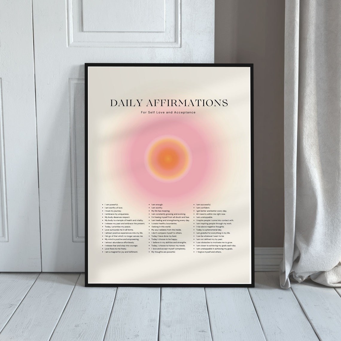 Daily Affirmations Self Love Aura Glow Positive List Art Poster - Image 3