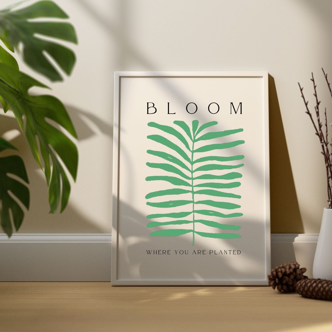 Bloom Where You Are Planted Boho Botanical Palm Leaf Art Poster - Image 2
