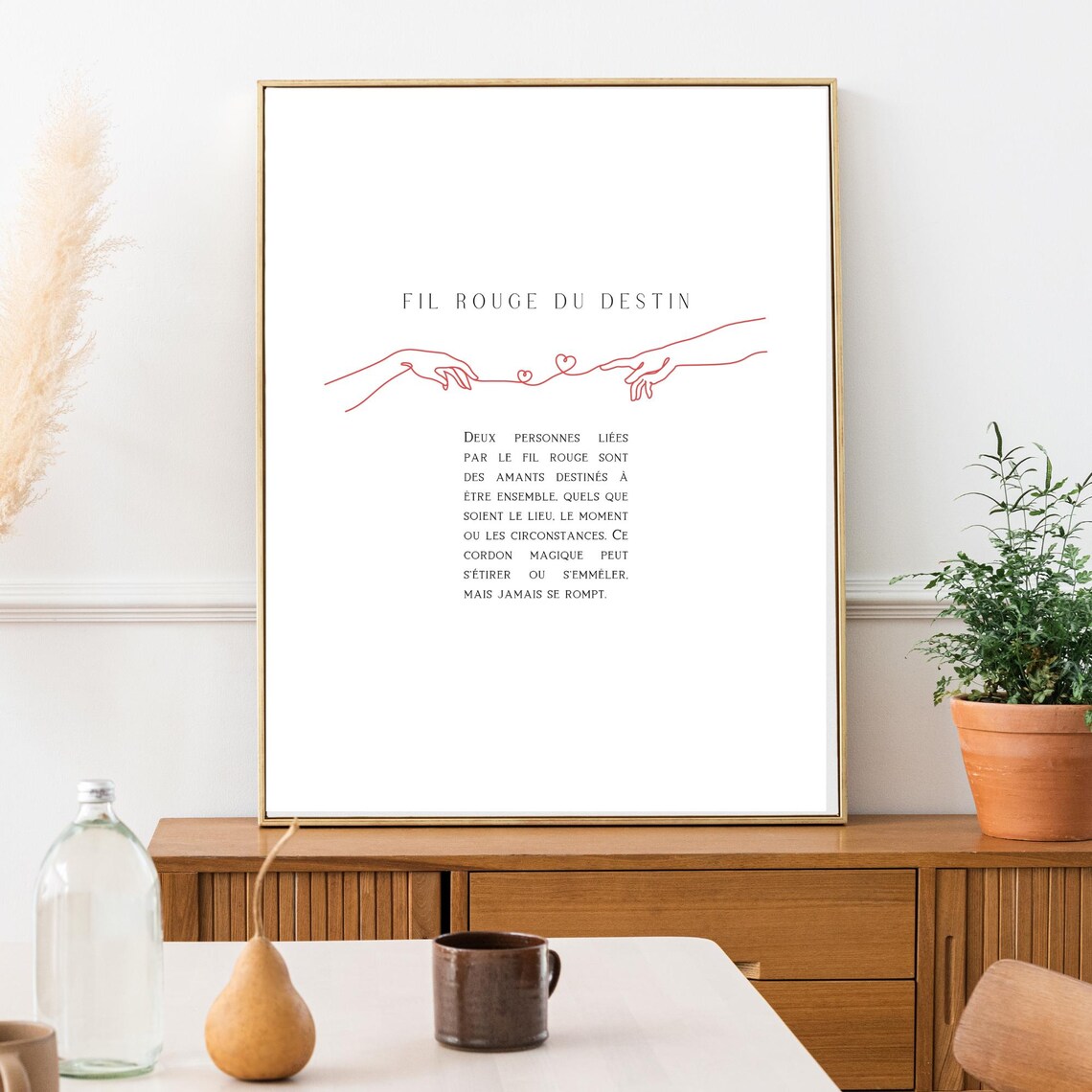 Fil Rouge Du Destin Red String Of Fate Lovers Line Art Poster