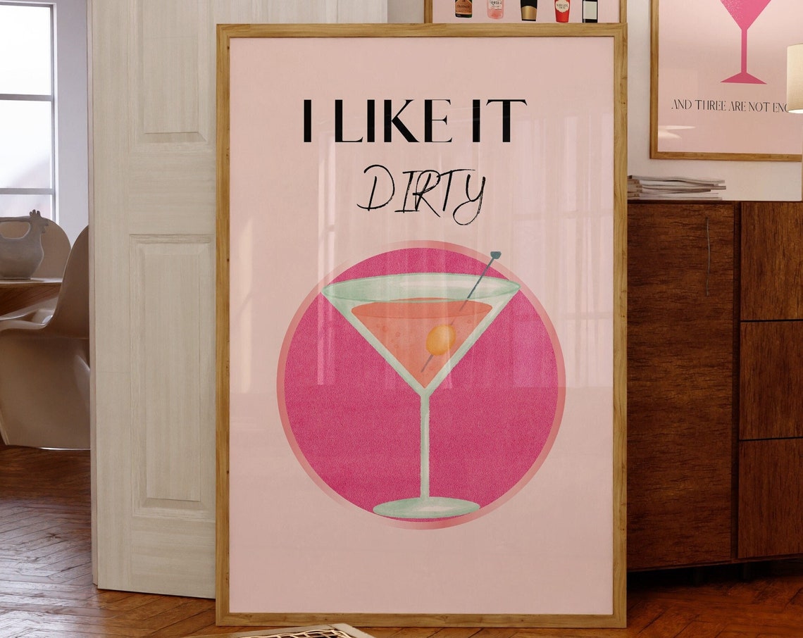 Martini Artretro Printcocktails Posterstrendy Artcocktail Artpreppy Bar Cart Artpreppy Pink Posterscute Aesthetic Girly Bar Cart Art