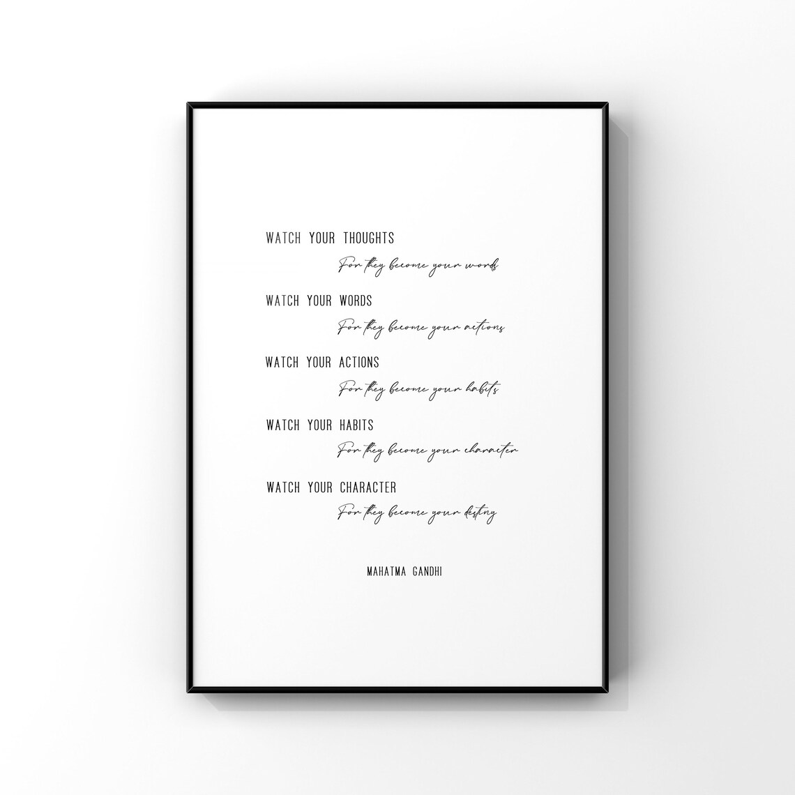 Mahatma Gandhi Watch Your Thoughts Mindfulness Quote Art Poster