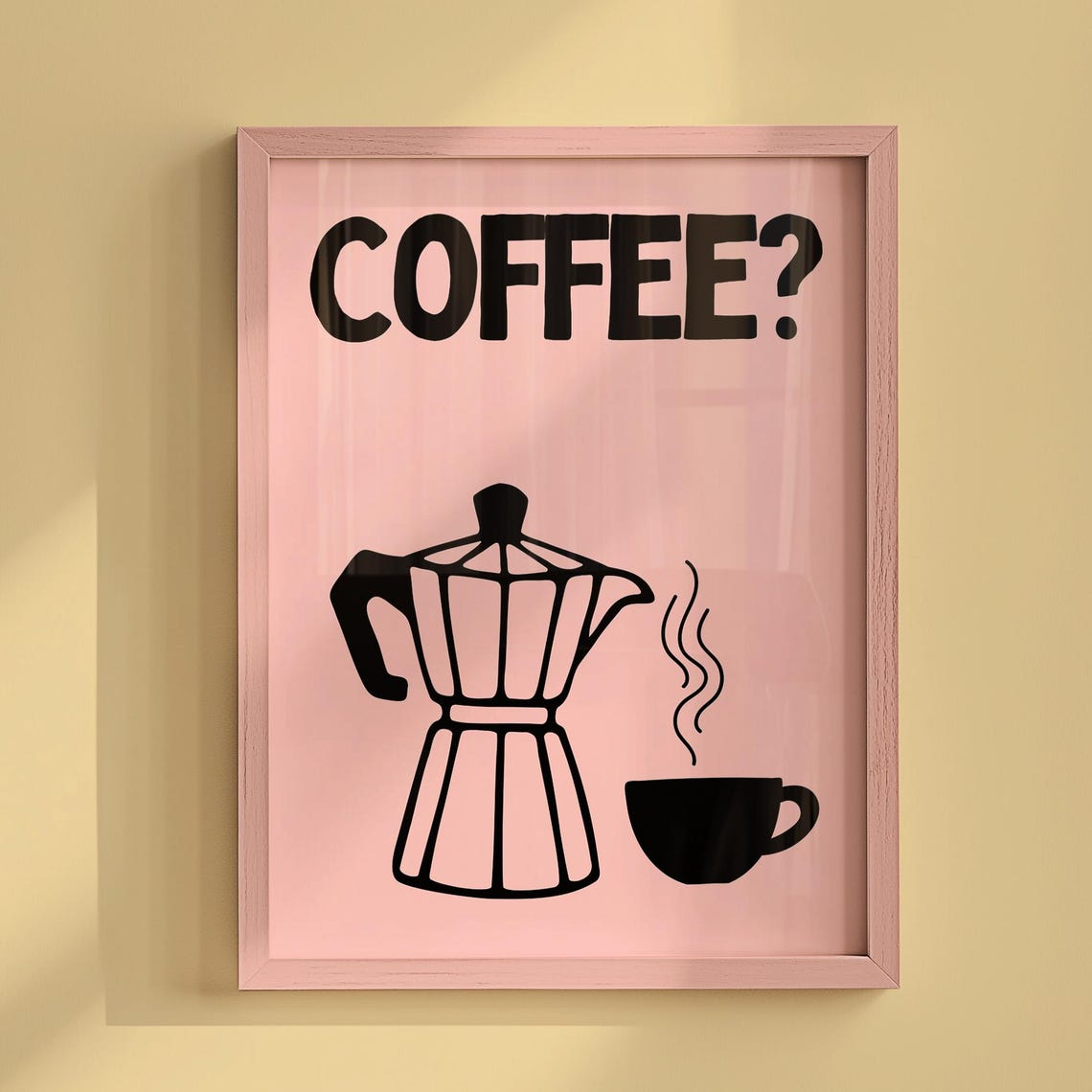 Coffee Question Pink Moka Pot Line Drawing Kitchen Art Poster