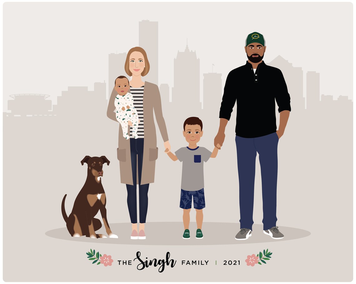 Custom Hand Drawn Portrait, Family And Pets - Image 4