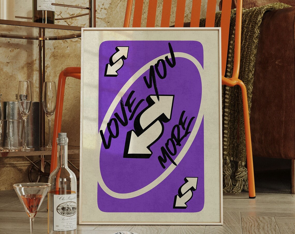 Love You More Purple Reverse Card Retro Couple Trendy Wall Art - Image 4