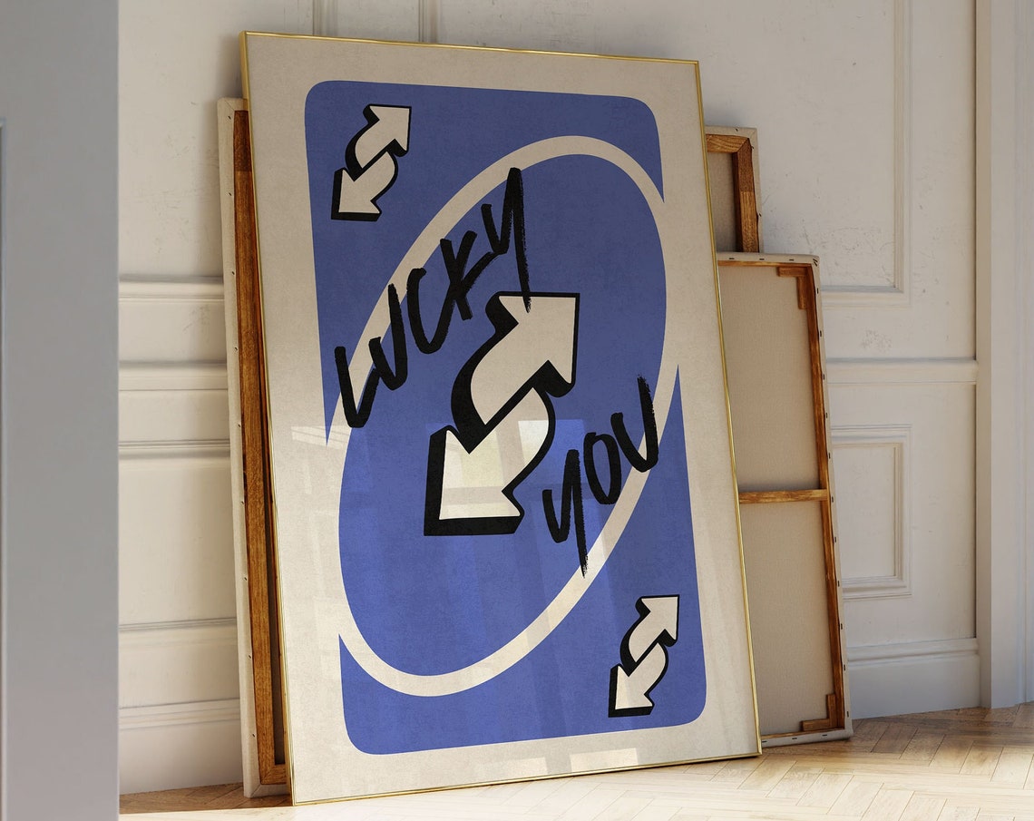 Lucky You Blue Reverse Playing Card Retro Pop Art Trendy Poster