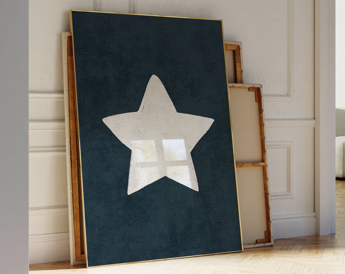 Retro Hand Drawn Star Art Print, Treny Aesthetic Decor