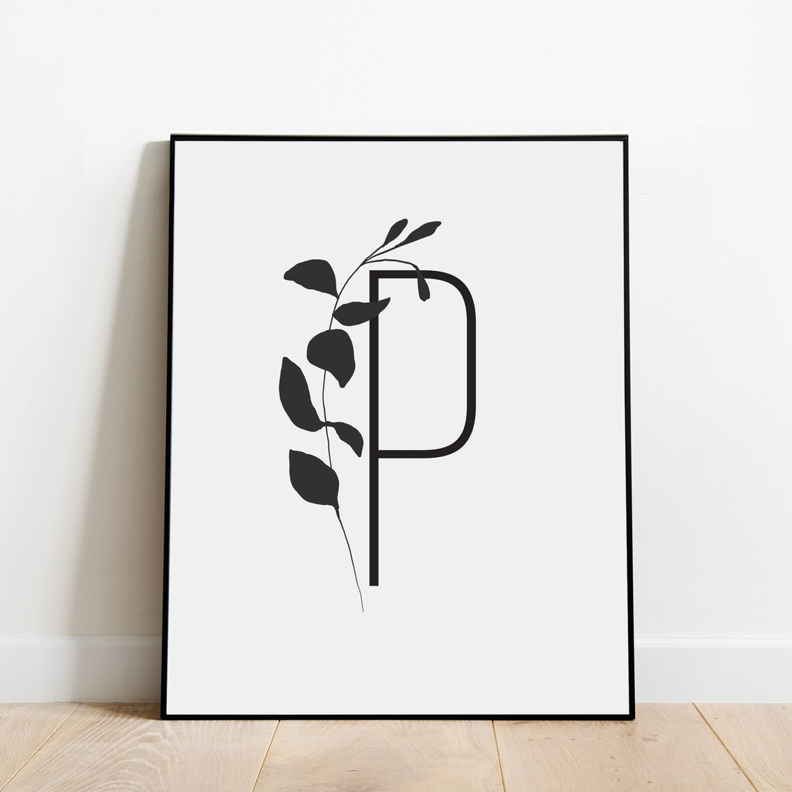 Monogram Letter P Black Eucalyptus Botanical Initial Framed Print - Image 5