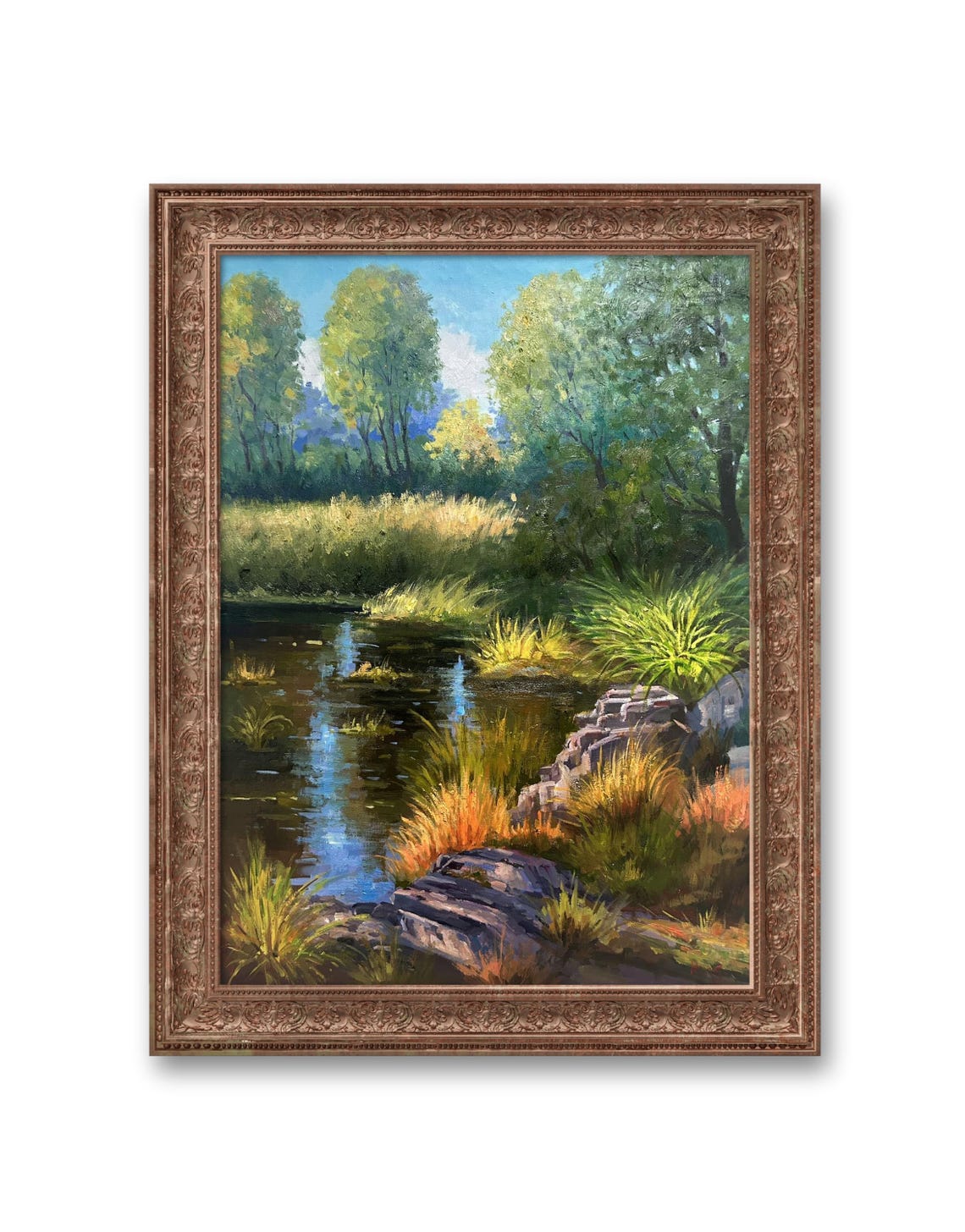 Landscape By The Pond In Autumn Oil Painting Art Oil Painting Landscape Wall Art Oil Painting Landscape On Home Decoration