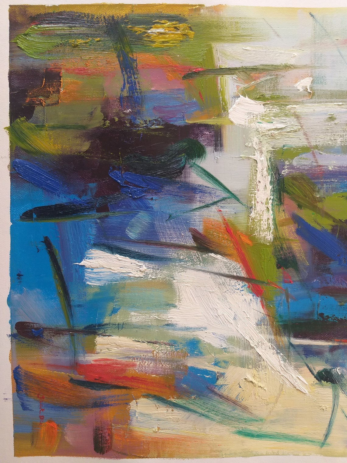 Expressive Abstract Blue Green Bold Gestural Modern Art Print - Image 4