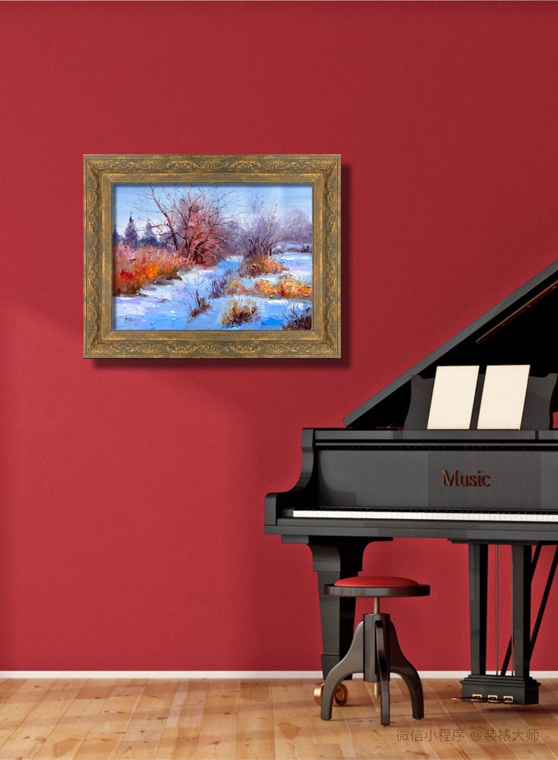 Winter Snow Marsh Golden Bushes Frozen Stream Landscape Poster - Image 3