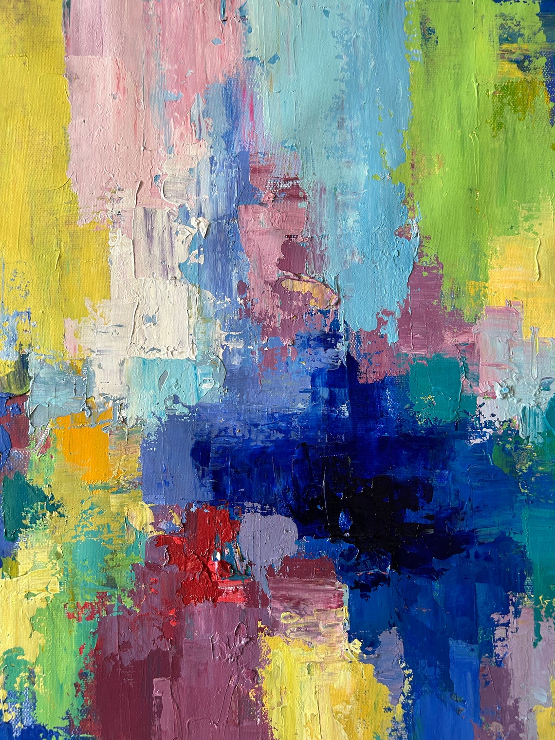 Colorful Abstract Rainbow Strokes Joyful Modern Oil Art Print - Image 4