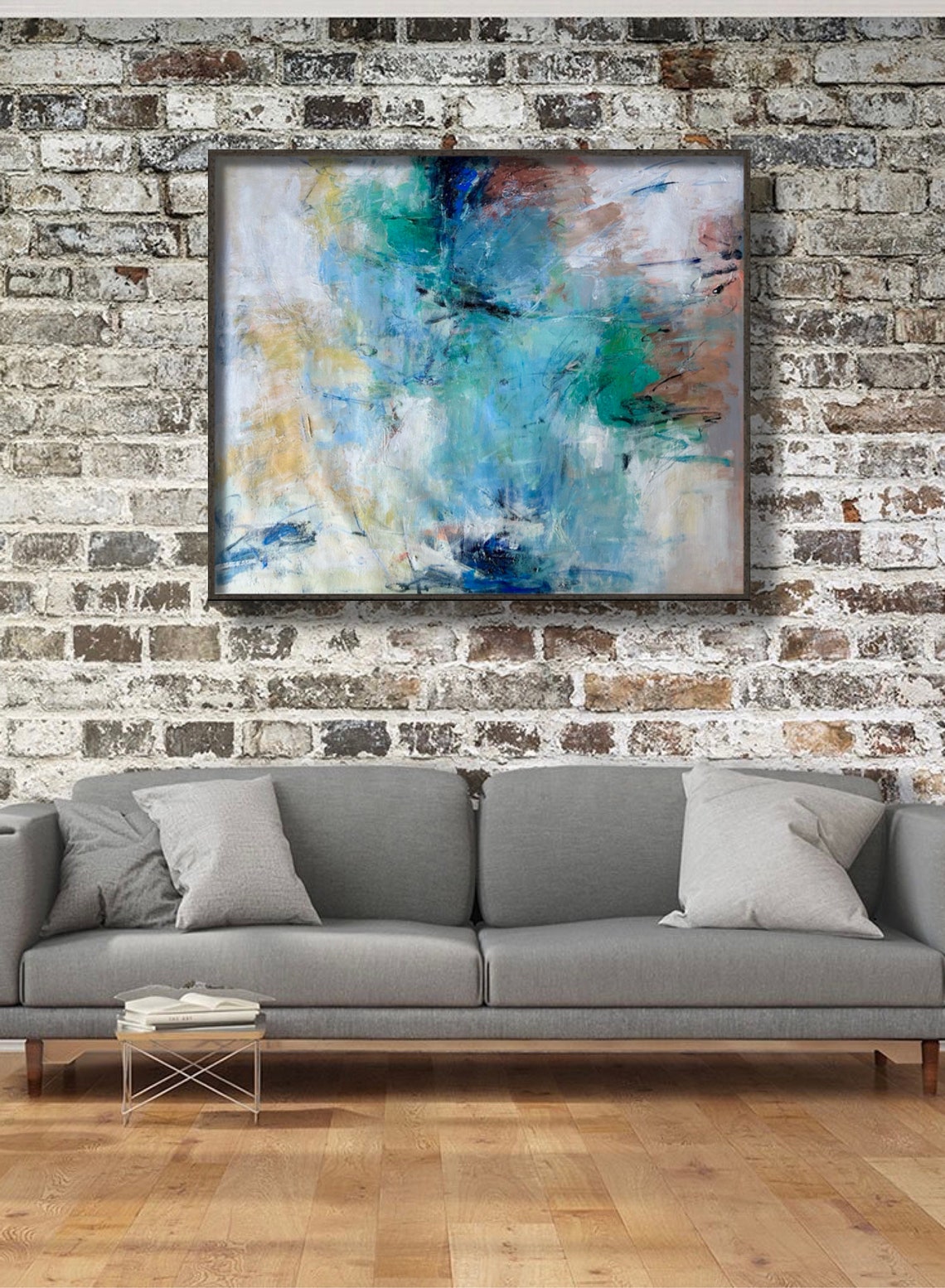 Aqua Teal Ocean Mist Abstract Calm Blue Modern Canvas Art Print - Image 4