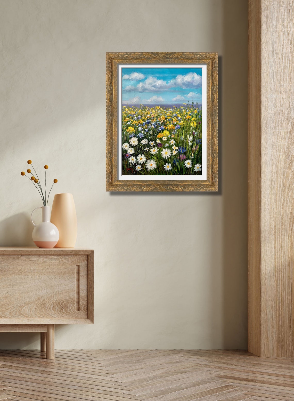 Wildflower Meadow Daisies Blue Sky Summer Blooms Field Oil Poster - Image 4