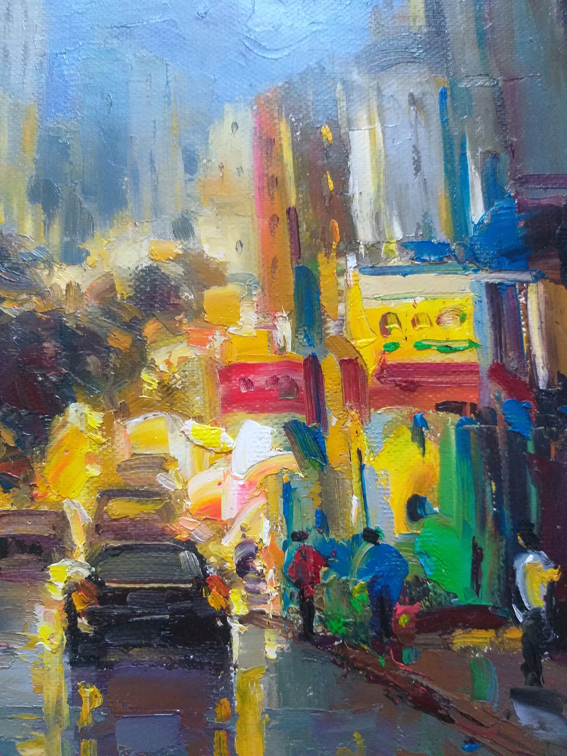 Neon Night Rainy City Street Wet Reflection Urban Scene Poster - Image 2