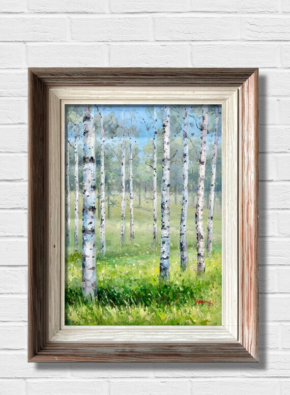 Original Landscape Oil Painting Wall Art Birch Forest Home Decoration Modern Art 12 Inches17 Inches Boho Wall Decor Home Decor