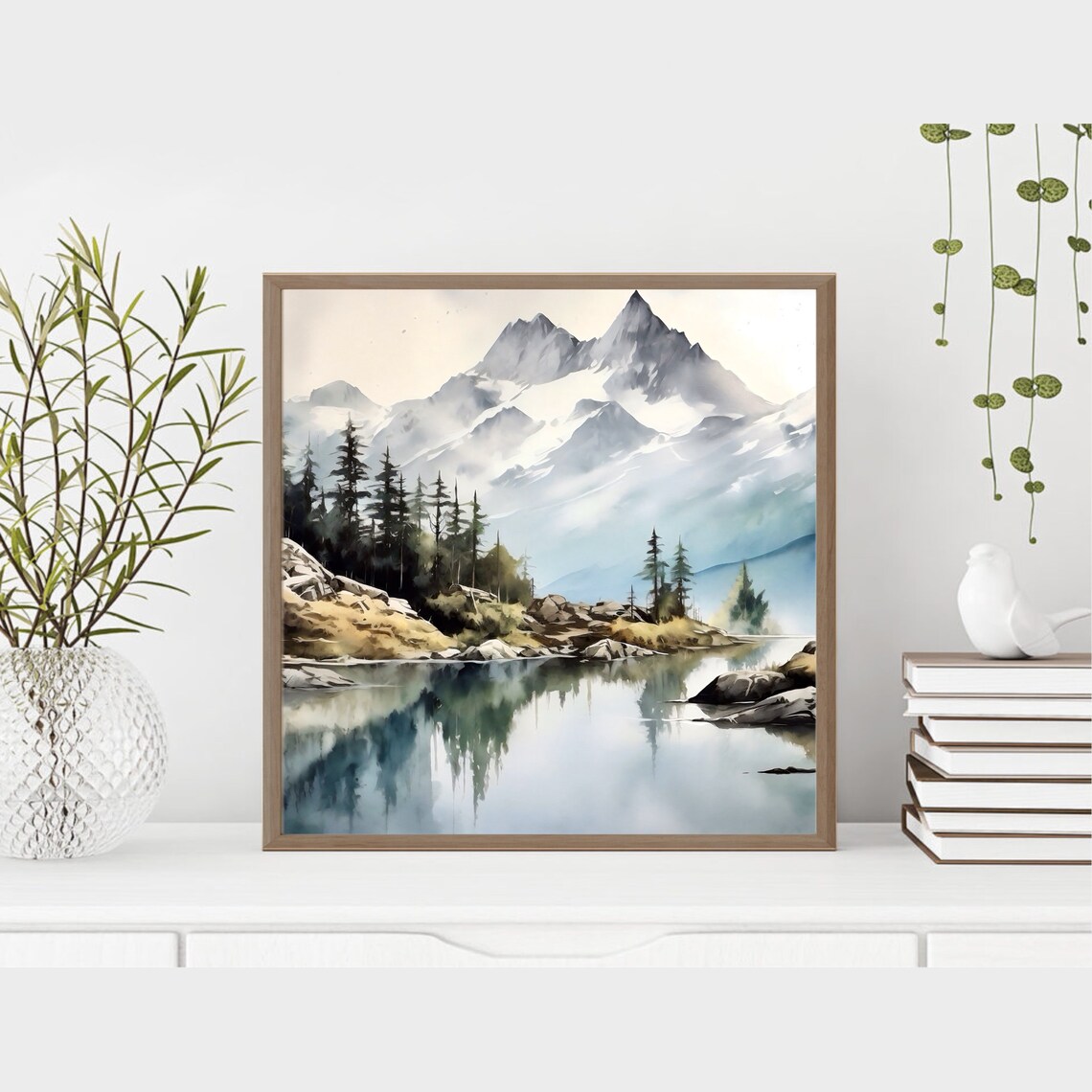 Mountain Lake Watercolor Minimalist Art Print - Image 2