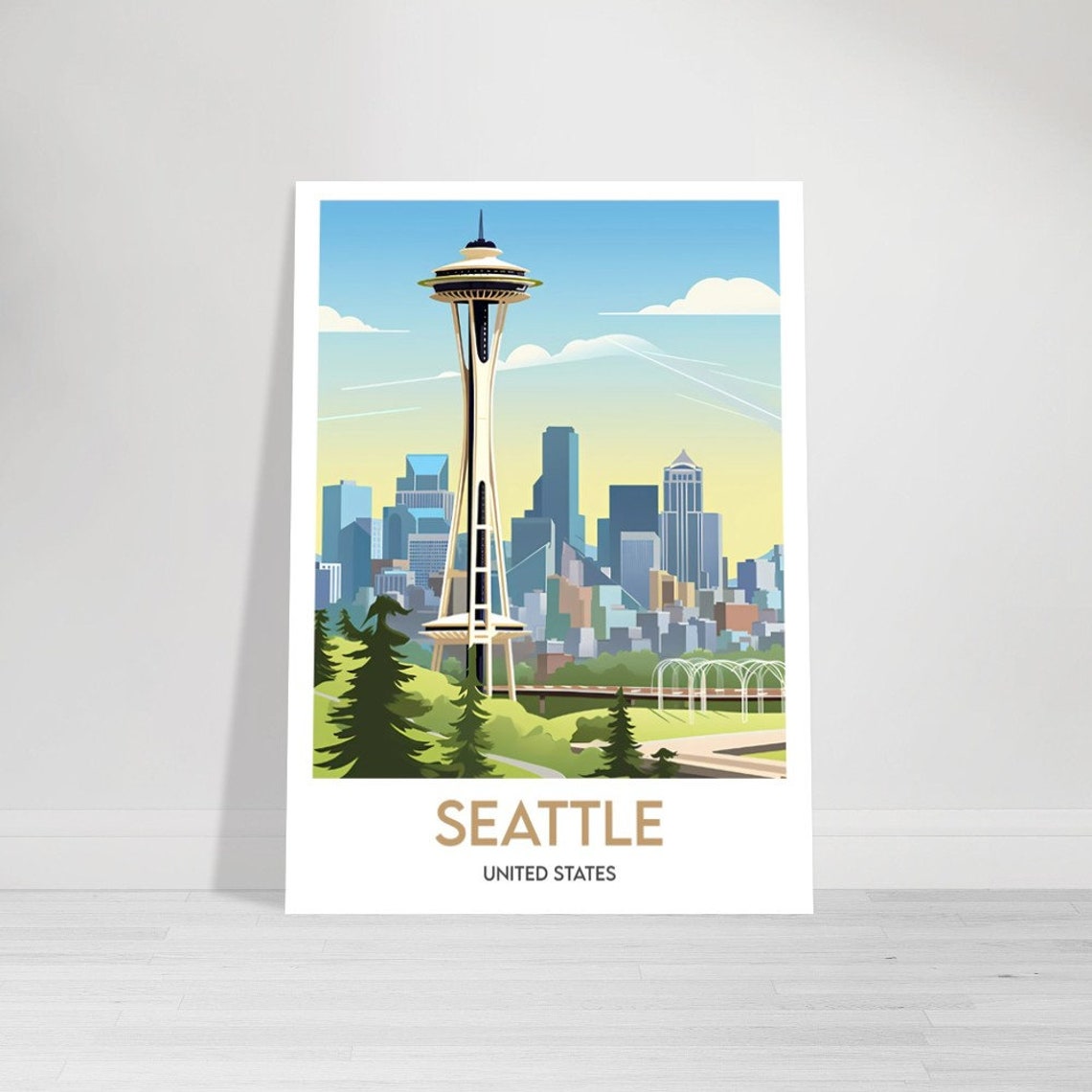 Seattle United States Space Needle Skyline Cityscape Travel Poster - Image 2