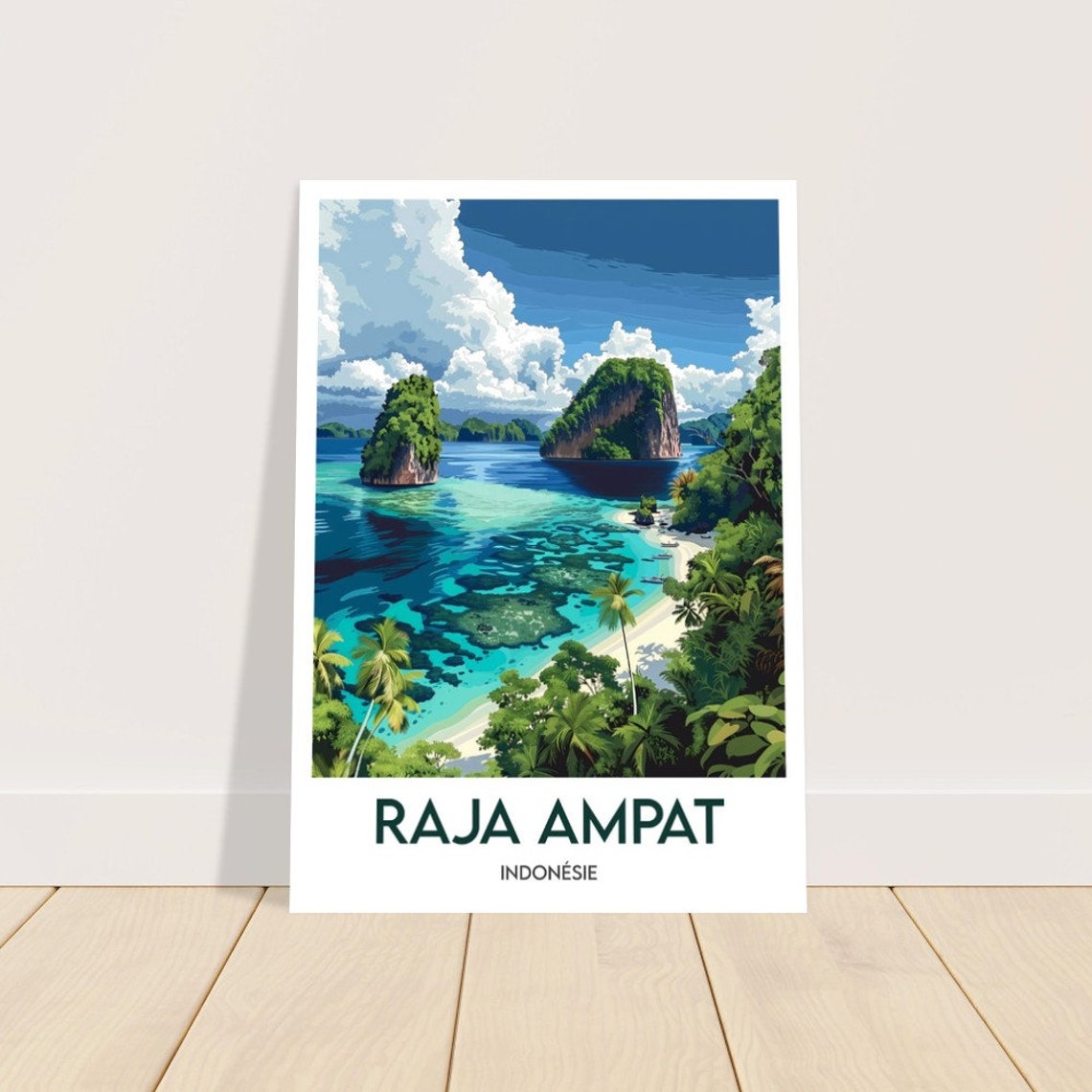 Raja Ampat Indonesia Karst Islets Palm Beach Lagoon Classic Poster - Image 2
