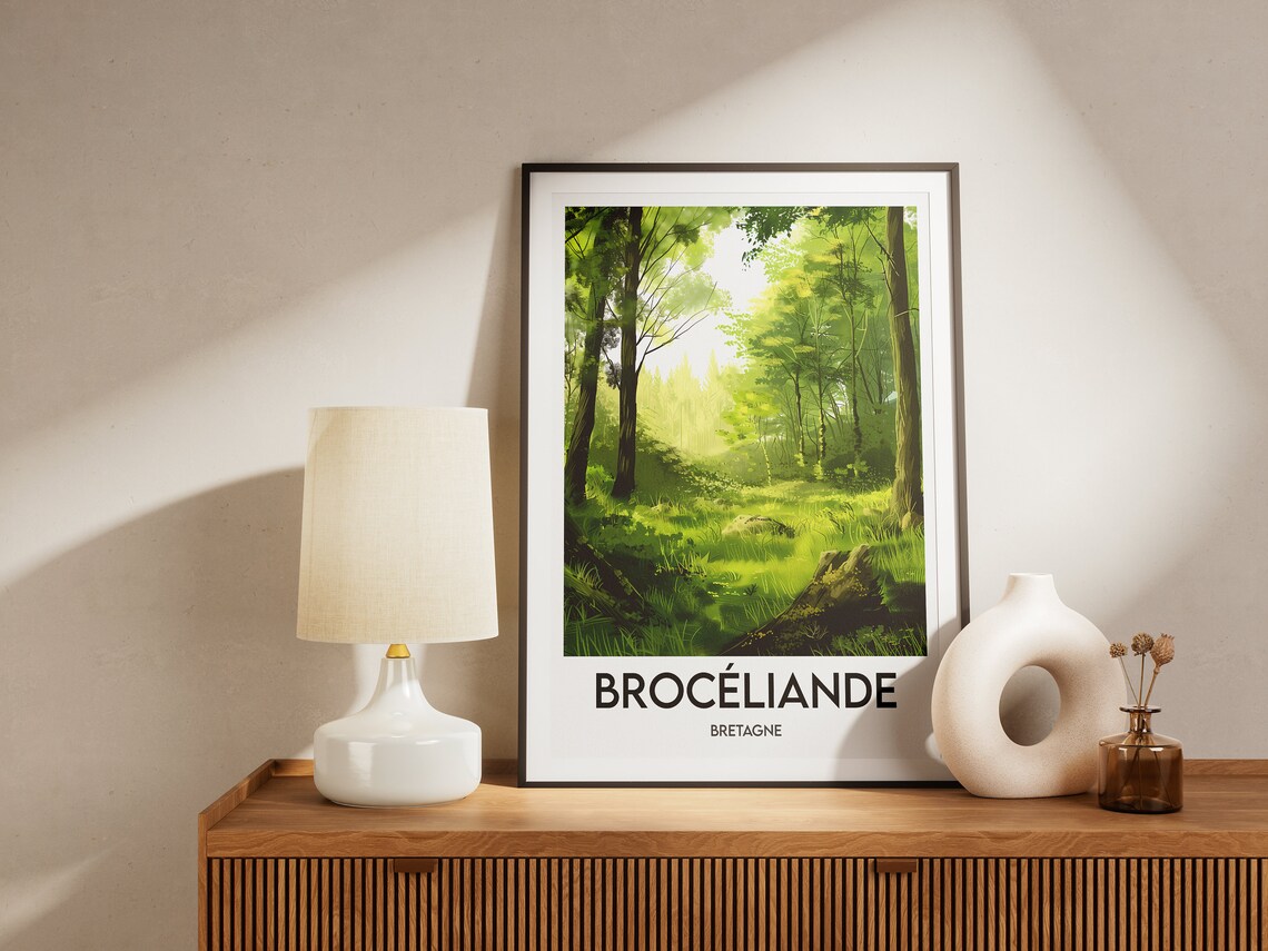 Broceliande Bretagne France Sunlit Green Forest Light Art Poster - Image 2