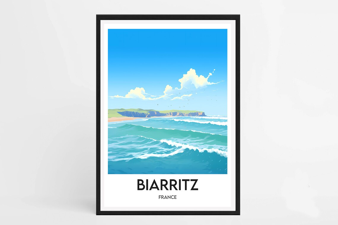 Biarritz France Atlantic Surf Waves Rocky Headland Beach Poster