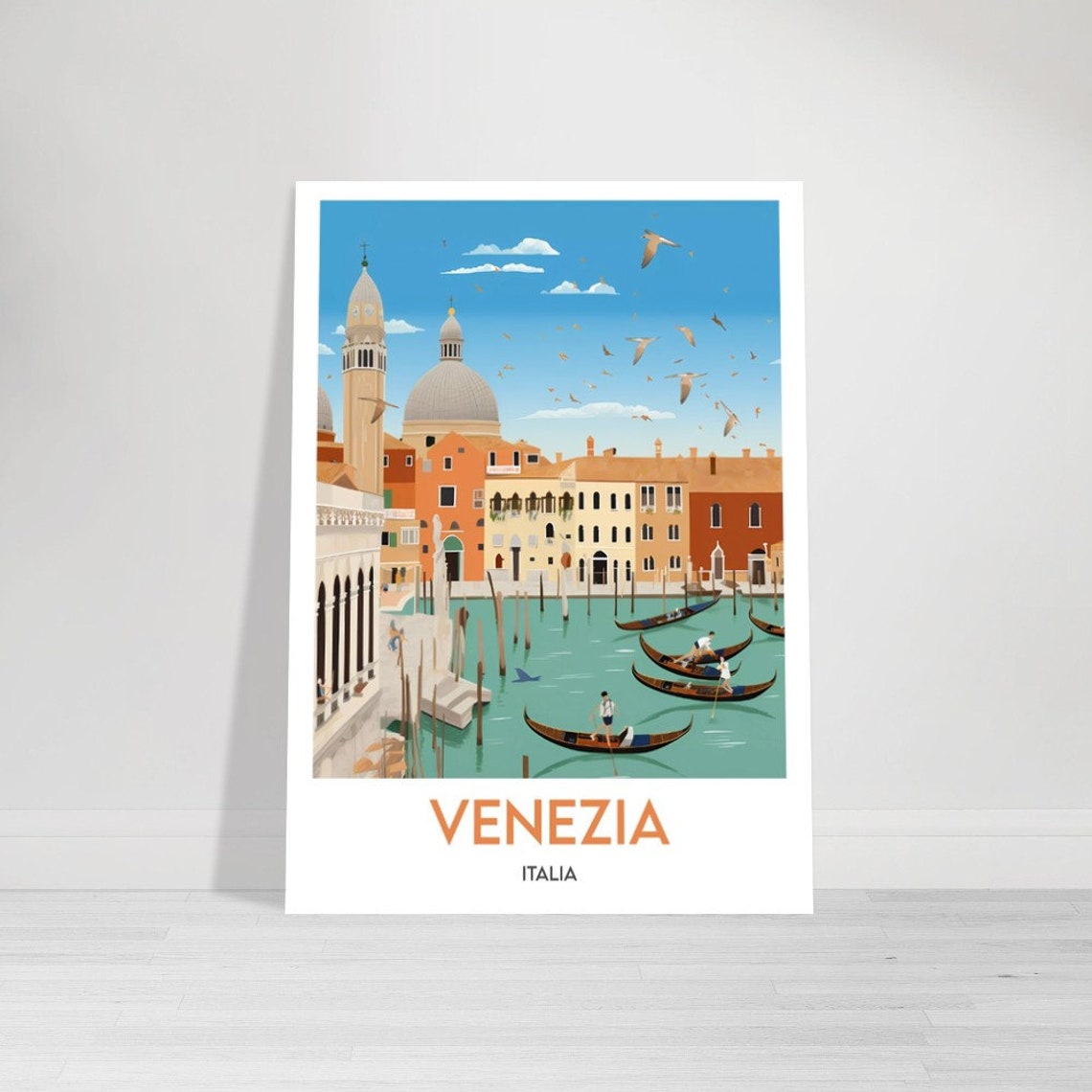 Venezia Italia Salute Basilica Gondolas Harbor Birds Travel Poster - Image 2
