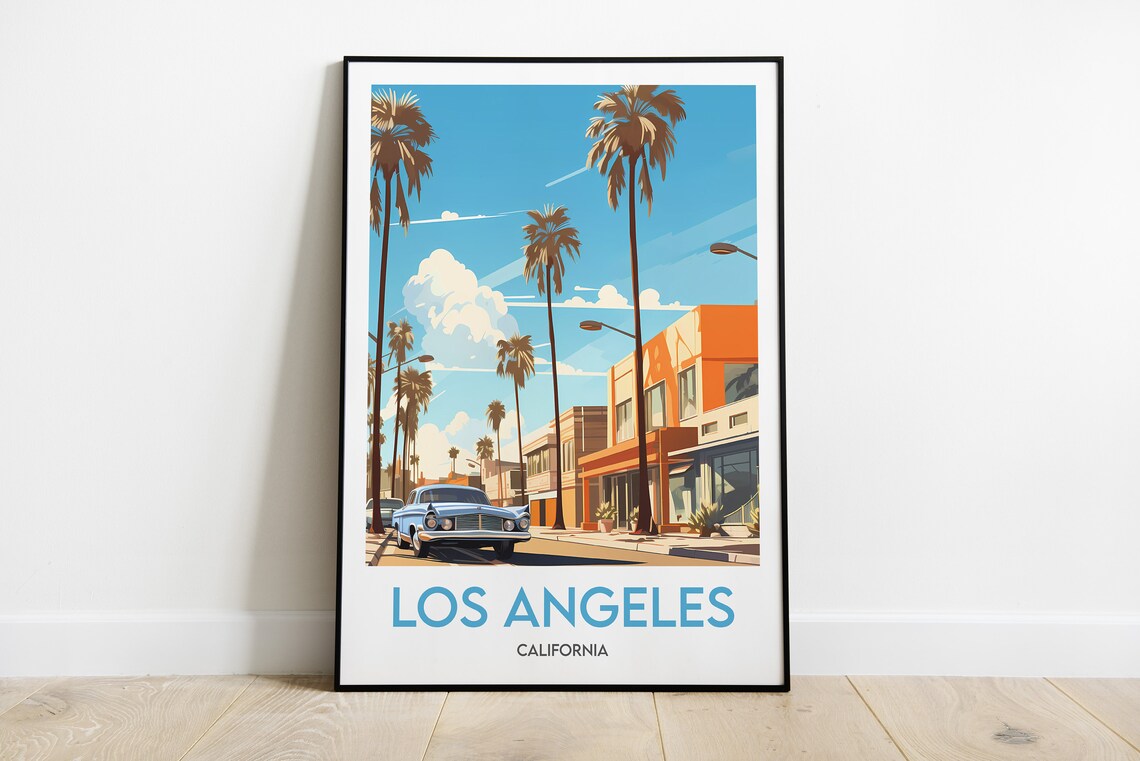 Los Angeles California Palm Tree Street Vintage Car Travel Poster