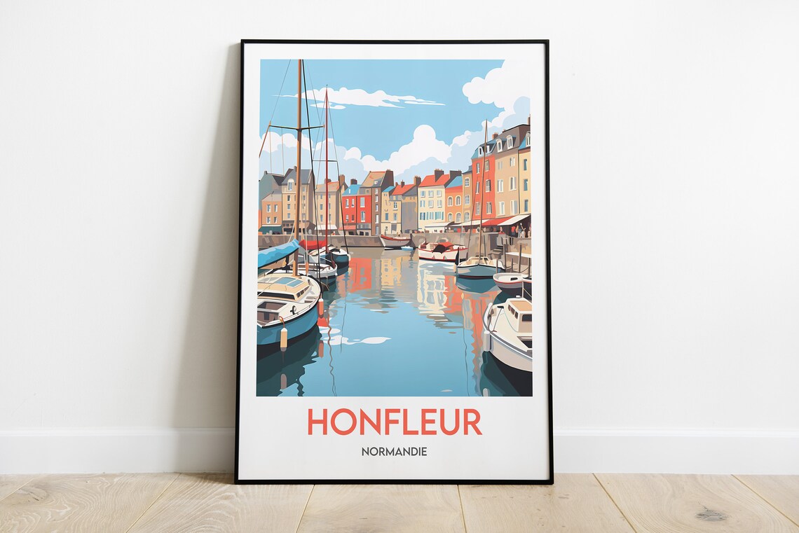 Honfleur Normandie Harbor Sailboats Minimalist Travel Poster