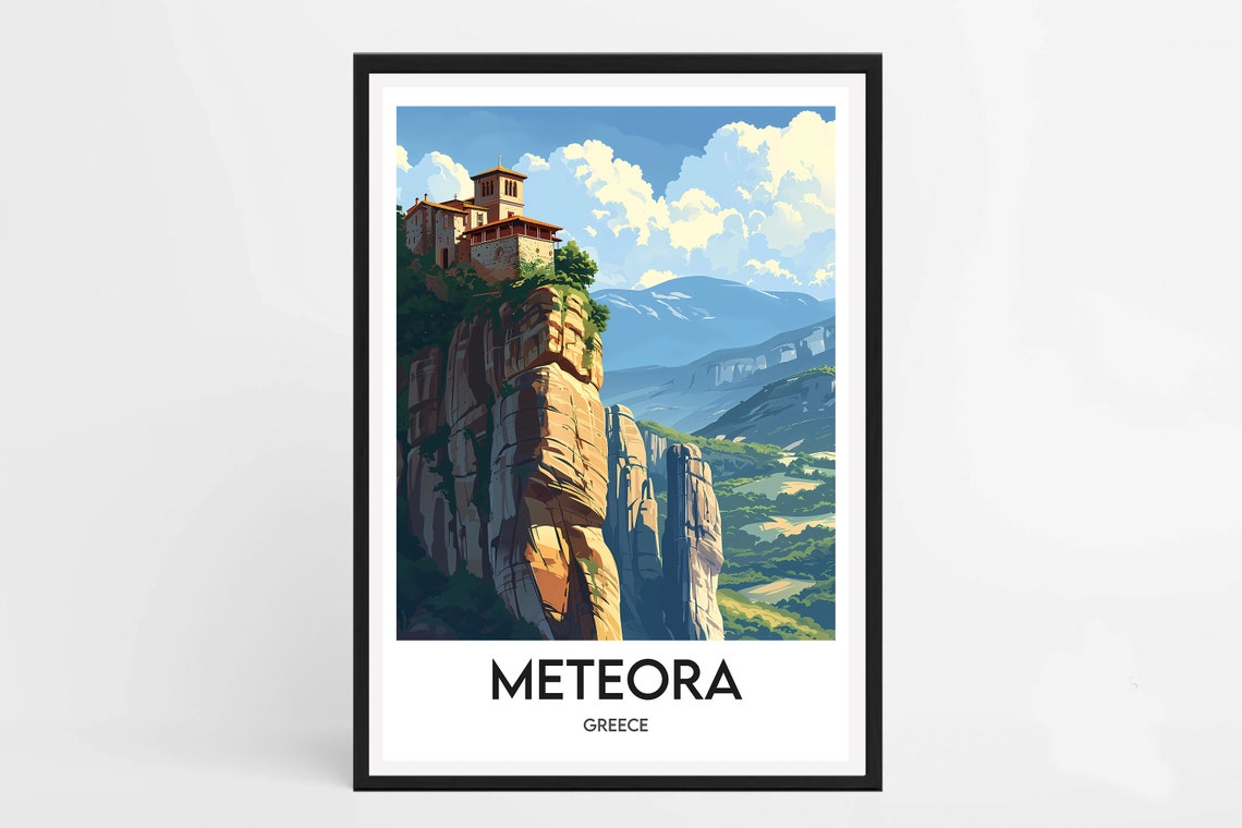 Meteora Greece Monastery Perched On Towering Rock Pillars Poster