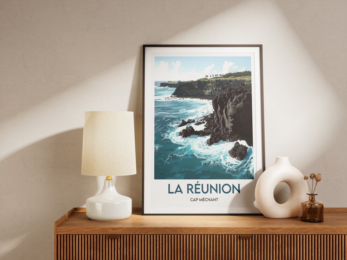 La Reunion Cap Mechant Dramatic Cliff Coast Waves Travel Poster - Image 2