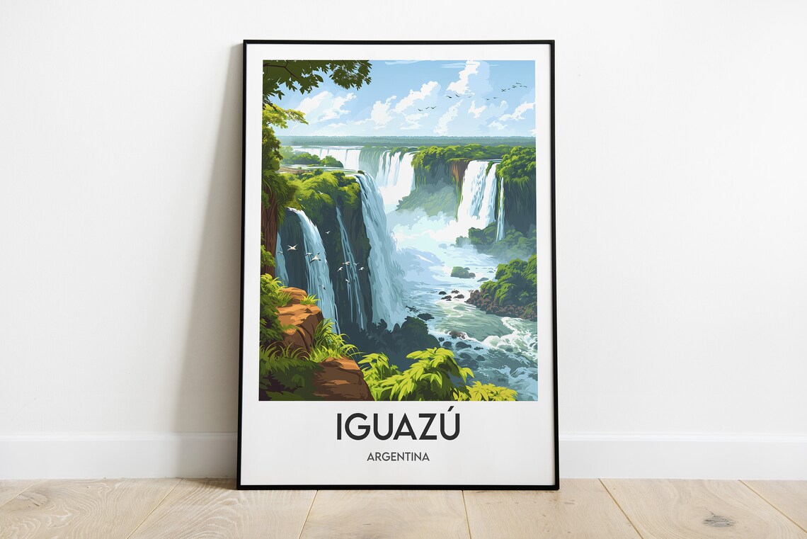 Iguazu Argentina Travel Poster, Waterfalls World Print