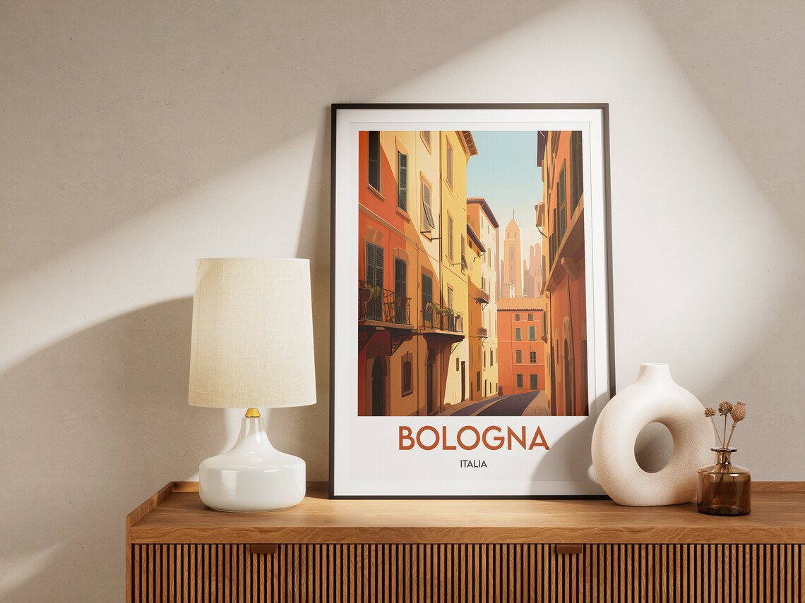 Bologna Italia Warm Orange Street and Historic Tower Travel Poster - Image 2
