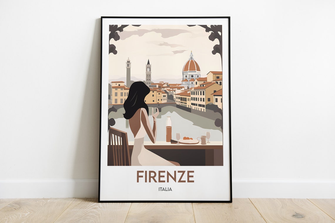 Firenze Italia Woman Overlooking Duomo Skyline Table Travel Poster