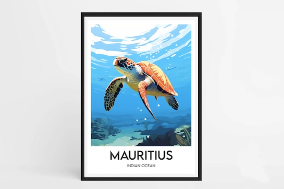 Mauritius Island Poster Minimalist Travel Poster Interior Decoration Mauritius Island Turtle Poster