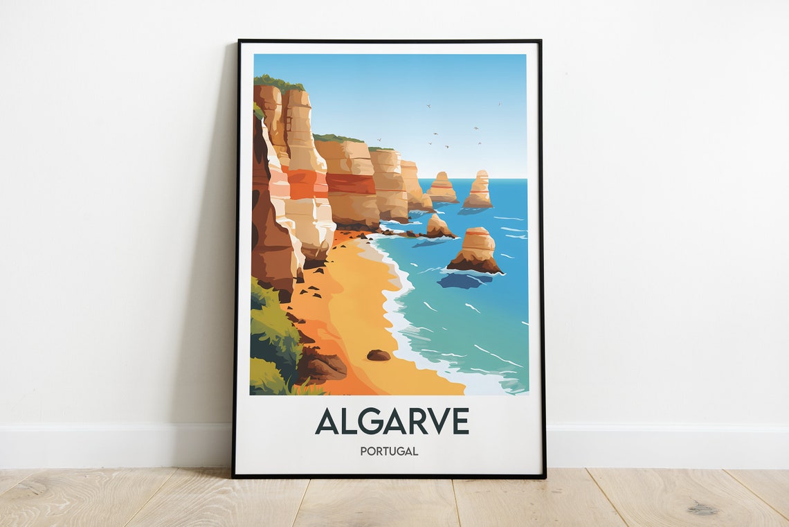 Algarve Poster Minimalist Illustration Of The Algarve Portugal Travel Poster Interior Wall Decoration Algarve Poster