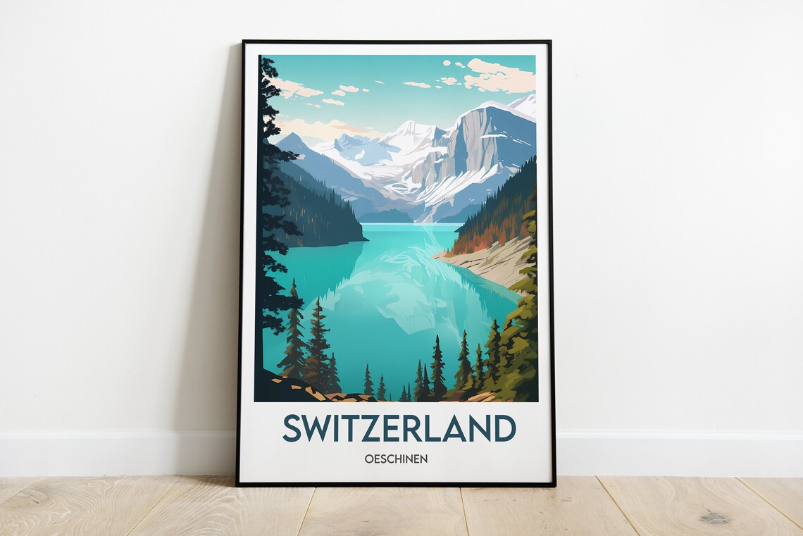 Switzerland Oeschinen Travel Poster, Europe Art Print