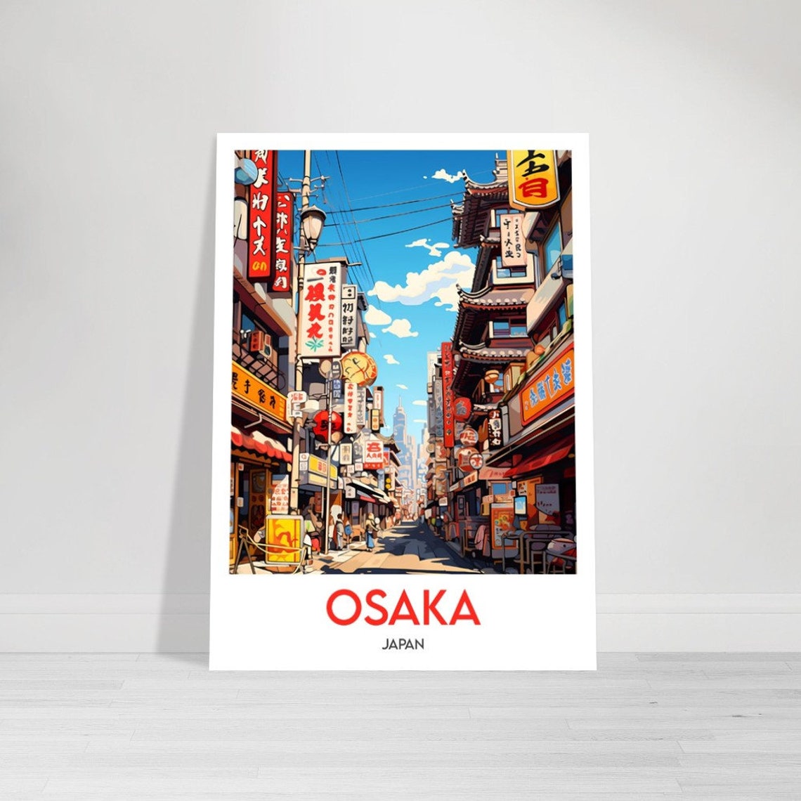 Osaka Japan Neon Street Signs Bustling Downtown City Travel Poster - Image 2