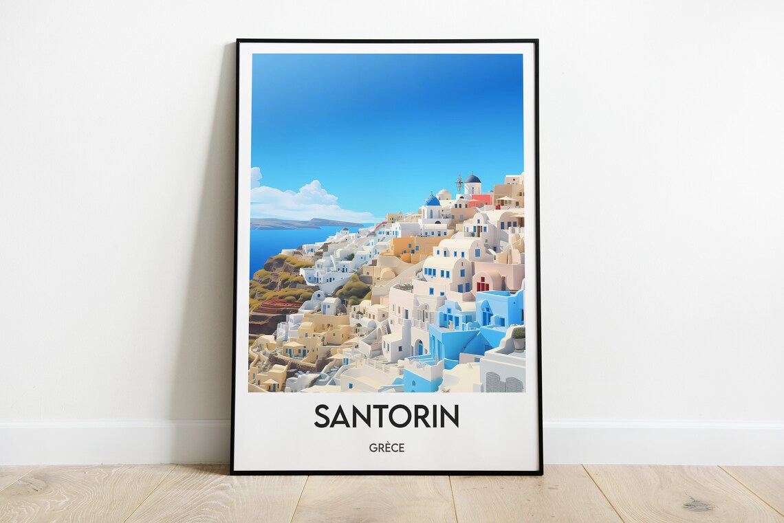 Santorini White Washed Houses Blue Domes Greece Travel Poster