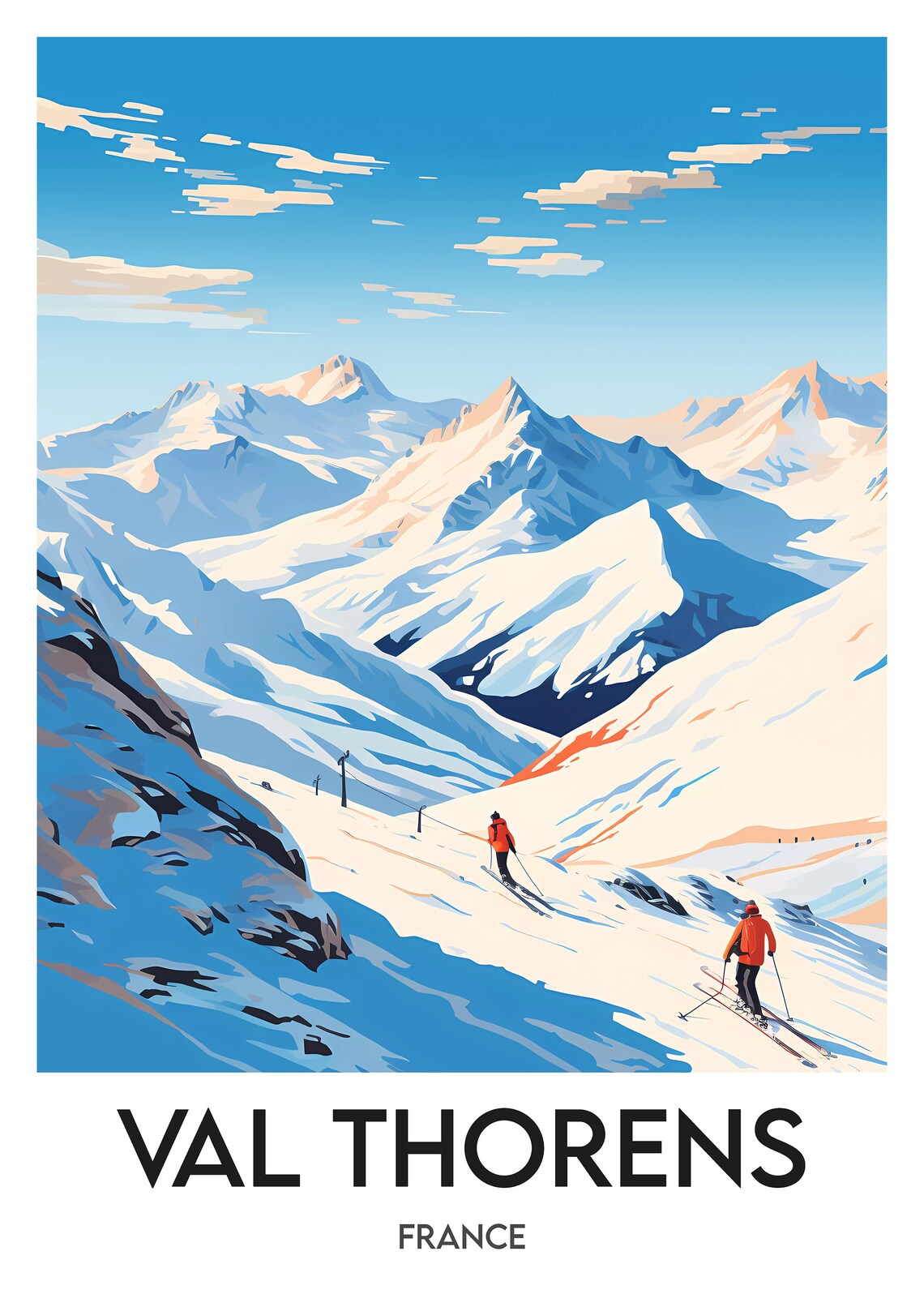 Val Thorens France Skiers Descending Powdery Peaks Travel Poster - Image 2