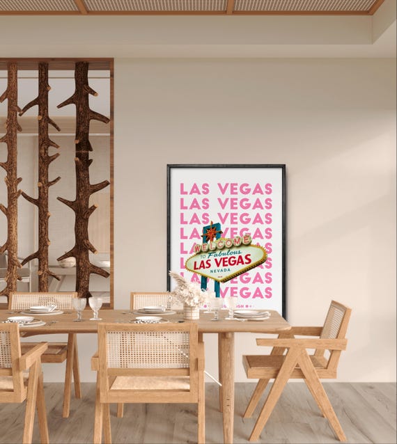 Las Vegas Poster Retro Neon Wall Art Bold Typography Iconic Vegas Sign Print Vegas Decor