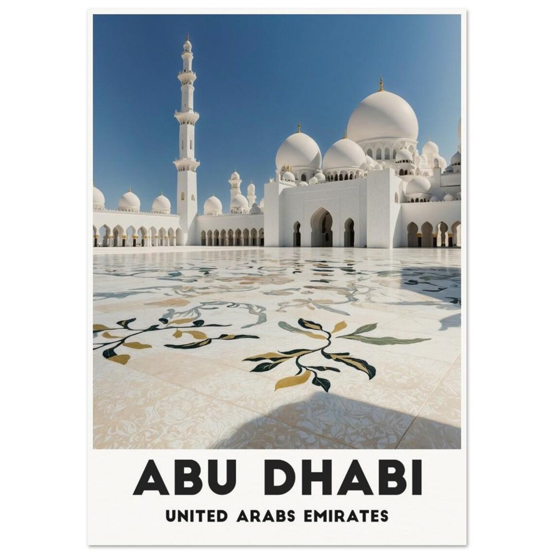 Abu Dhabi Sheikh Zayed Grand Mosque Photo Travel Marble Poster - Image 3