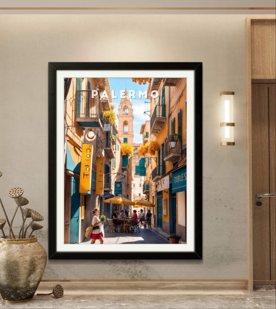 Palermo Poster Vibrant Street Scene With Classic Architecture And Sicilian Charm For Home Or Office Dcor