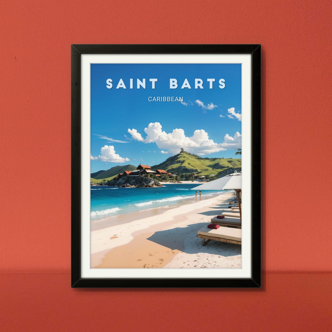 Saint Barts Caribbean Beach Lounge Chairs Tropical Island Poster - Image 2