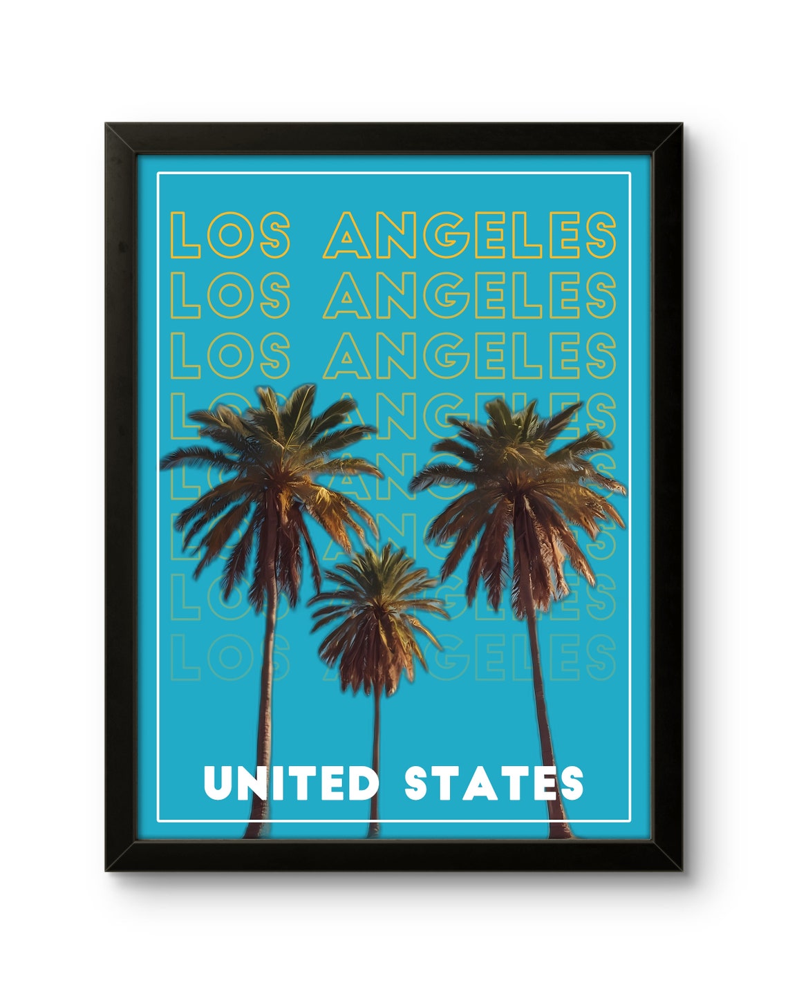 Los Angeles United States Turquoise Palm Tree Typography Poster