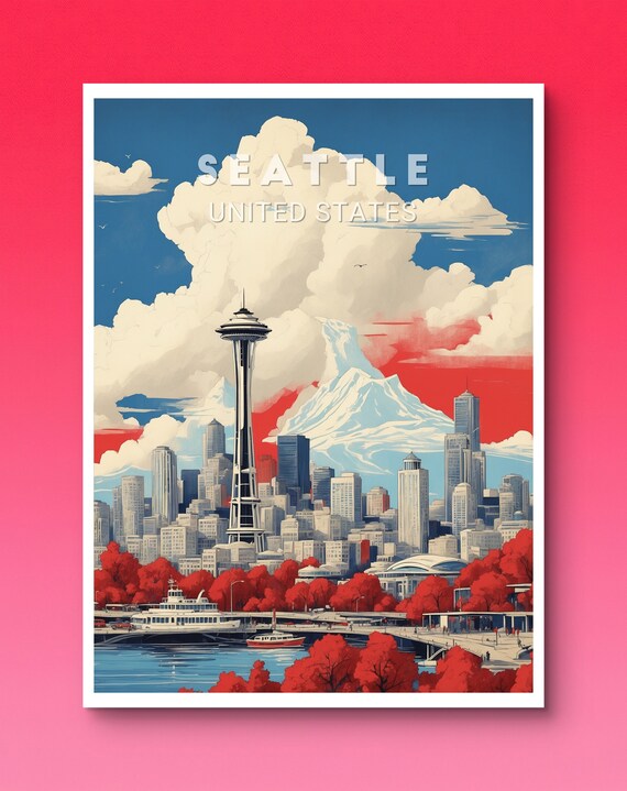 Seattle United States Space Needle Skyline Vintage Travel Poster