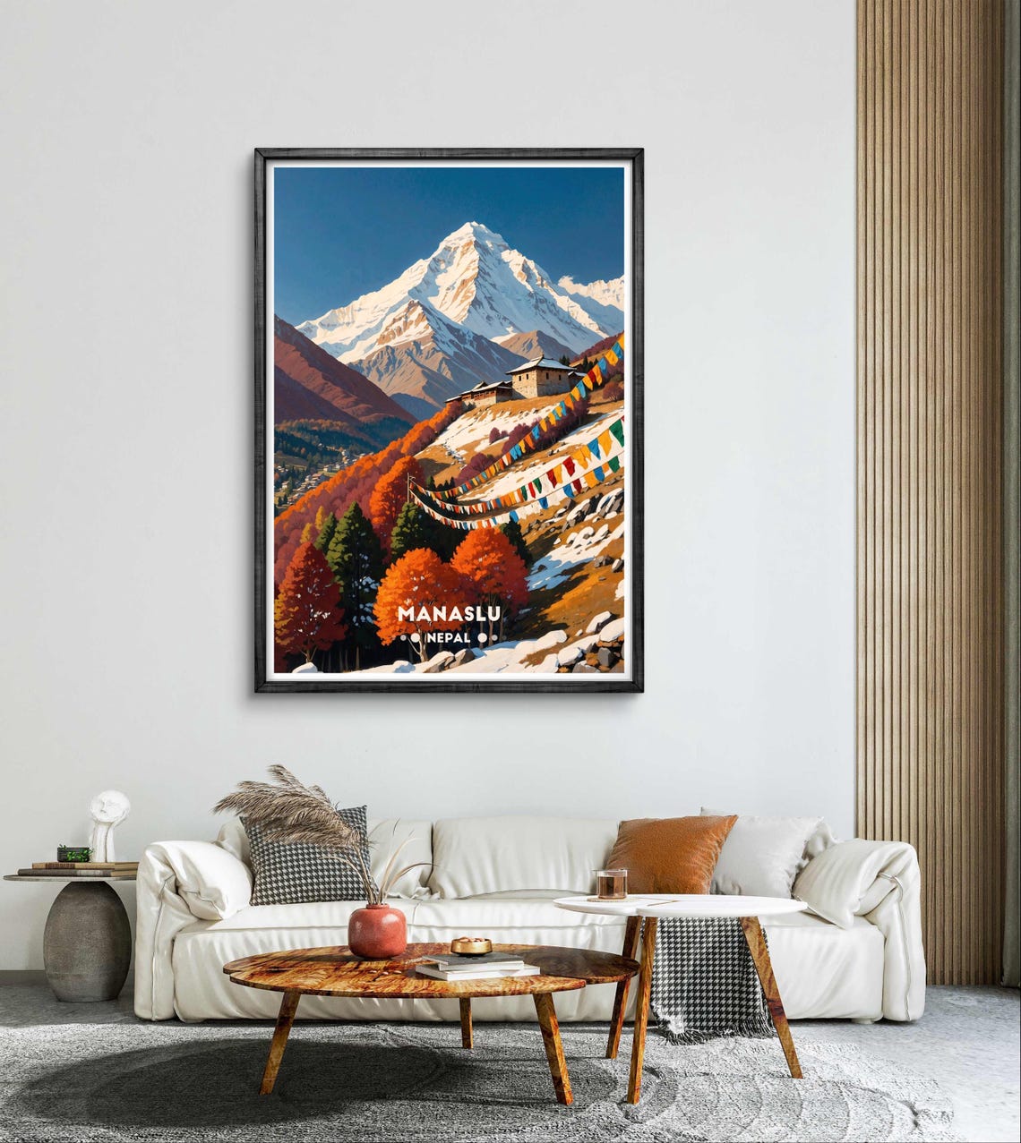 Manaslu Mountain Autumn Red Forest Prayer Flags Nepal Poster - Image 3