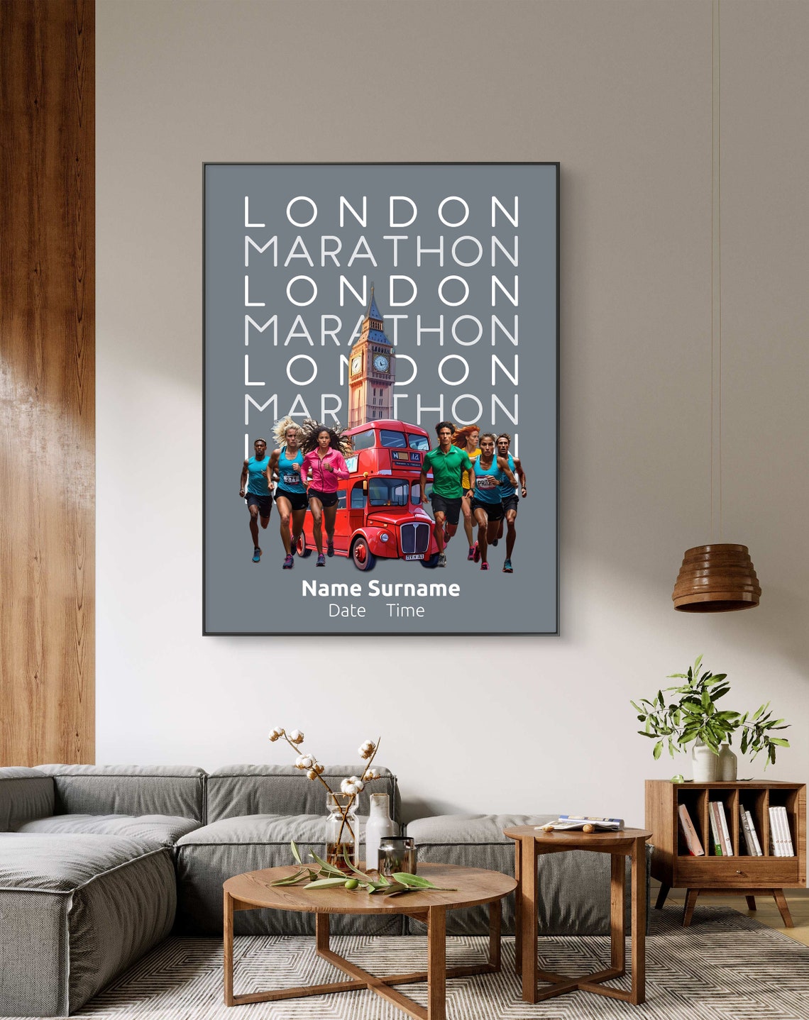 Personalized London Marathon Big Ben Bus Runner Finisher Poster