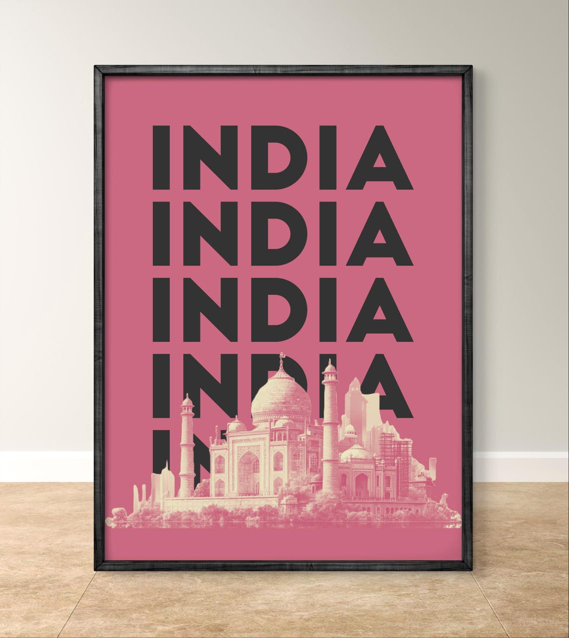India Taj Mahal Poster Modern Travel Art Print In Bold Pink Tones - Image 2