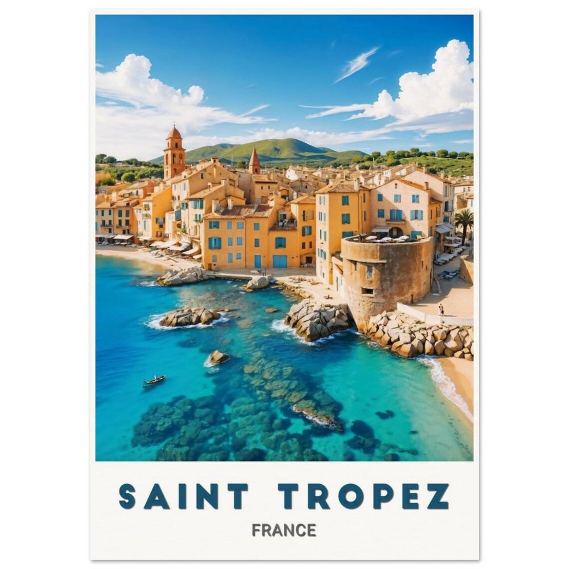 Saint Tropez France Coastal Old Town Turquoise Sea Travel Poster