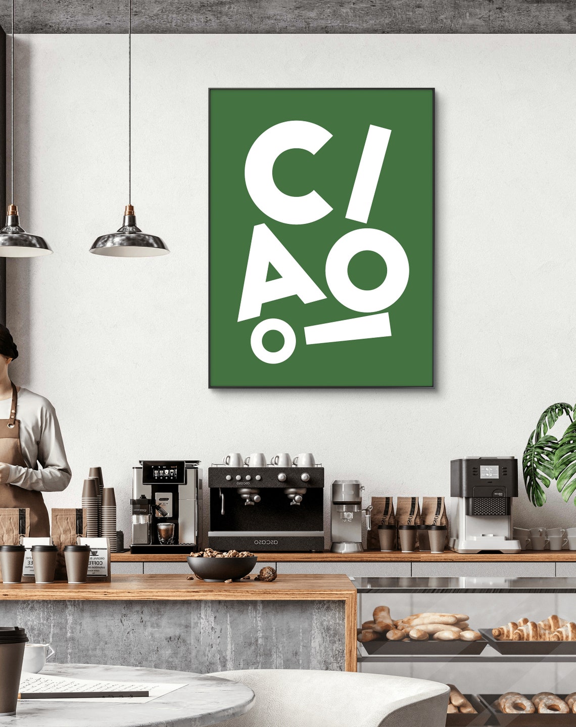 Ciao Playful White Lettering On Green Typographic Greeting Poster - Image 2