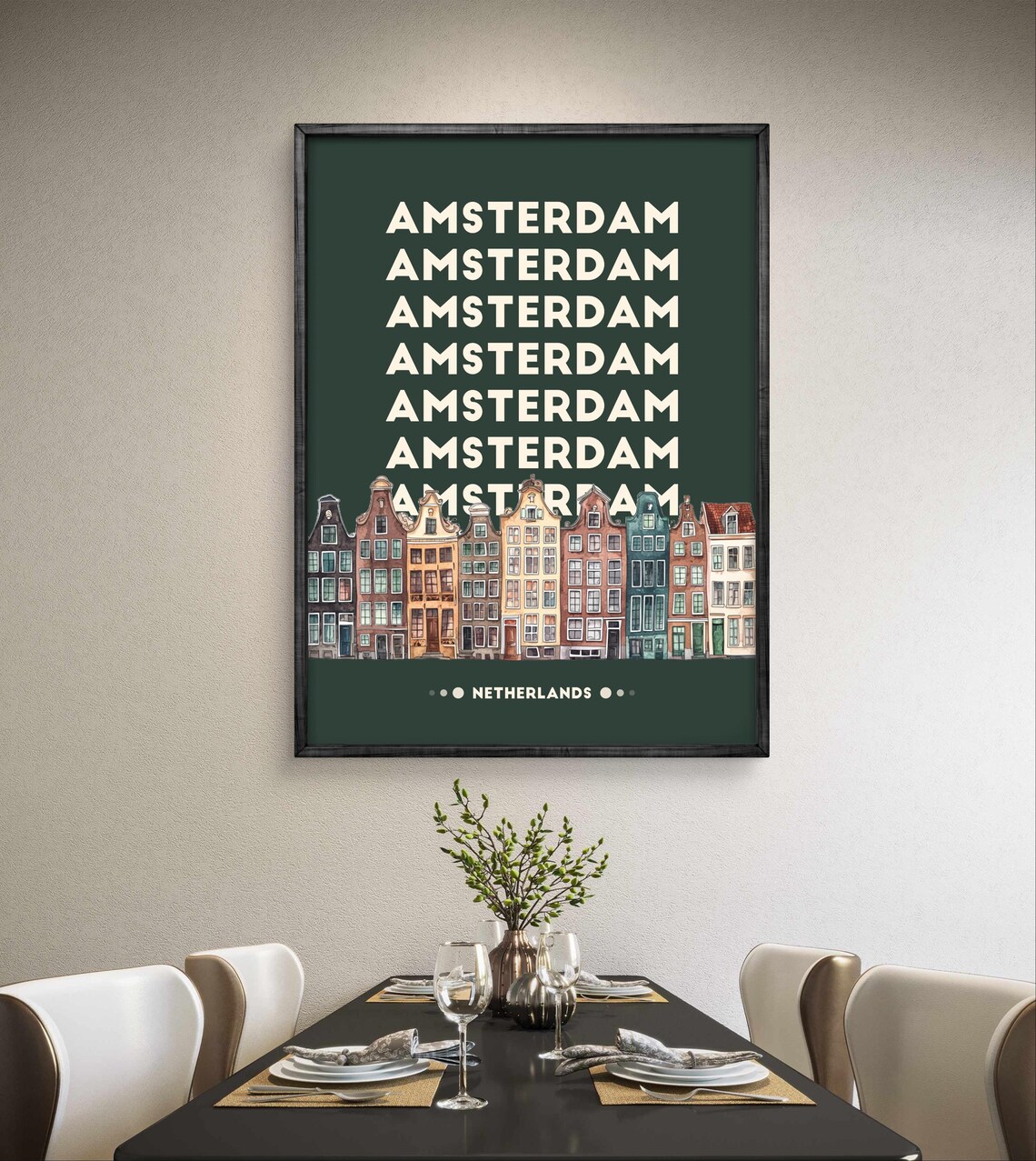 Amsterdam Poster, Dutch Canal Houses Travel Poster - Image 3